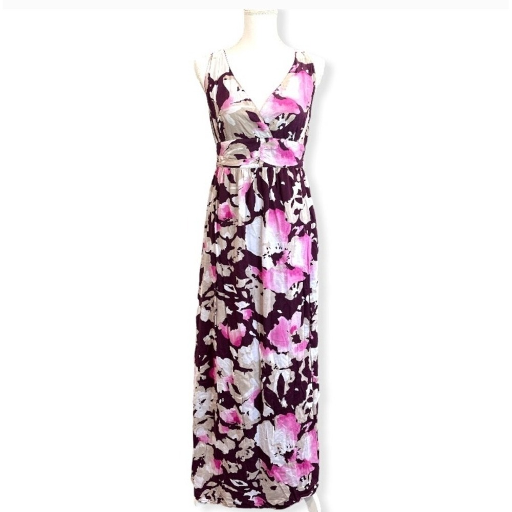 Old Navy Maxi Dress Women's 6 Purple Floral Watercolor Full Length Lined Zip Up